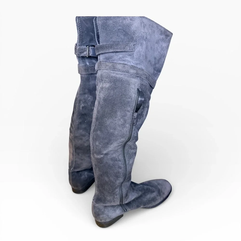 Via Uno Womens Grey Suede Buckle Strap Over The Knee Boots Size 6